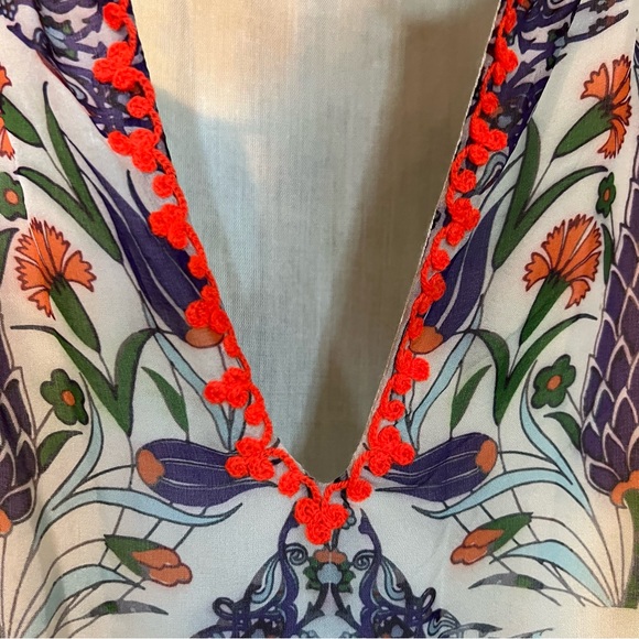 Hemant & Nandita Istanbul Silk Multi Color Print Tiered Mini Dress Size S - Picture 6 of 10